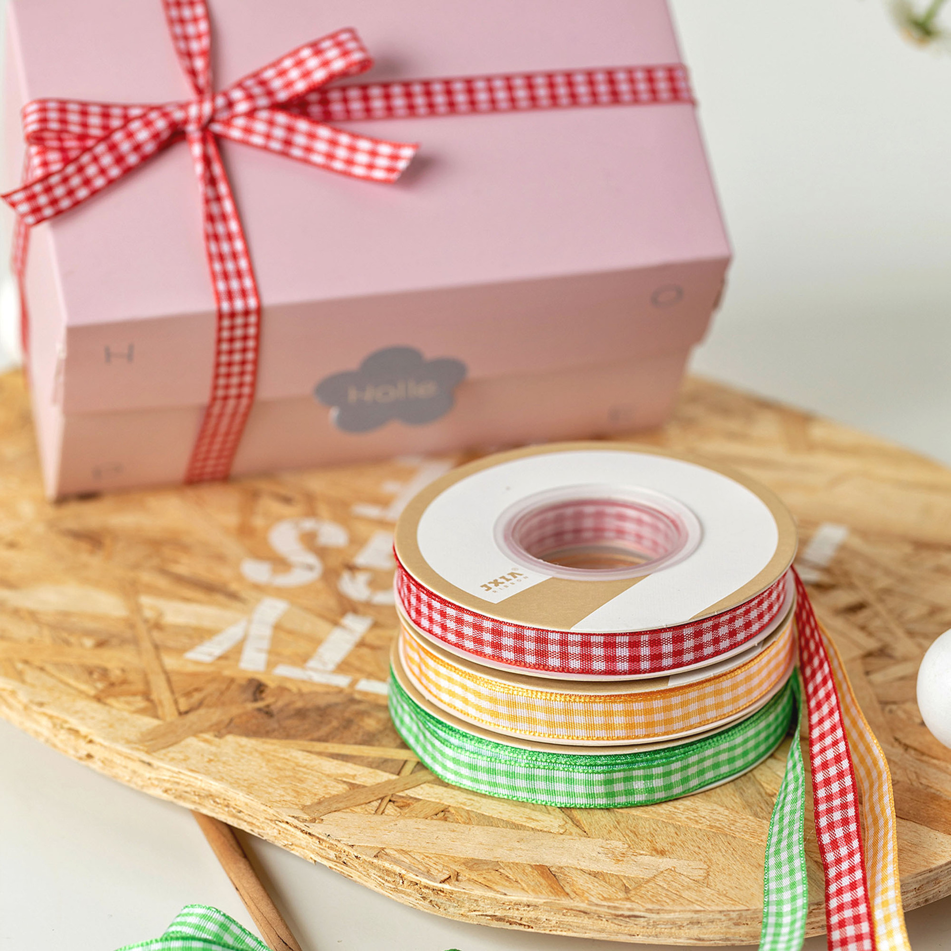 妇女神节ins田园风格子礼物盒装饰diy绑带扎带缎带丝带1cm22米/卷