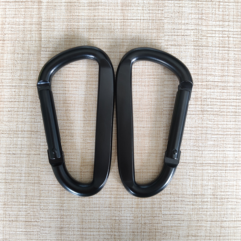 供应电泳8号d型打扁全黑登山扣铝合金黑色压扁爬山扣织带箱包挂扣