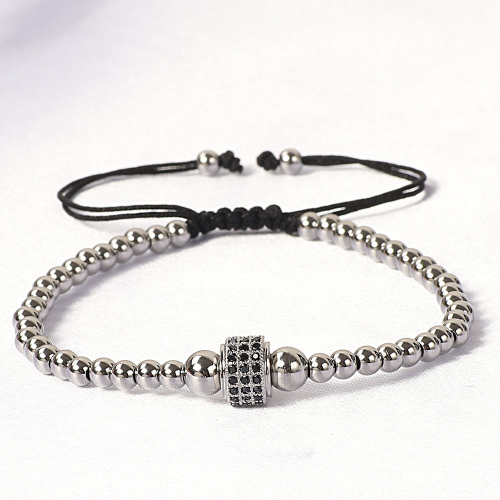 欧美饰品热销时尚复古钛钢珠编织微镶锆石车轮手串手链
