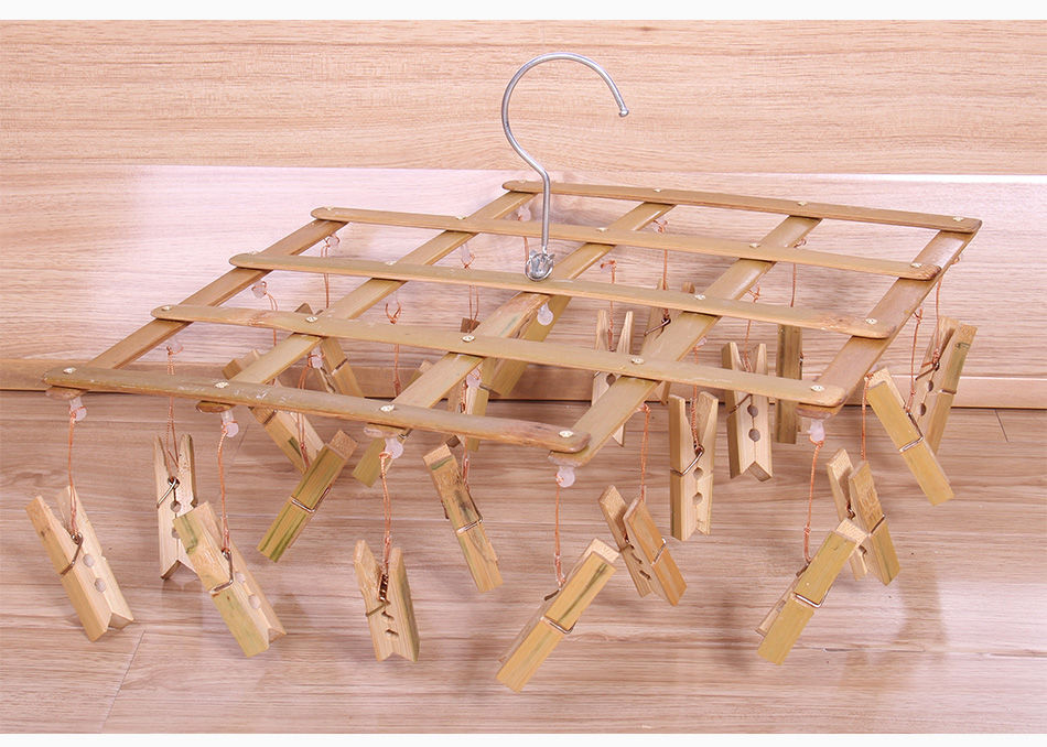 晾衣架子竹木多夹子晒晾袜子架折叠多功能防风晾衣夹挂衣架包邮