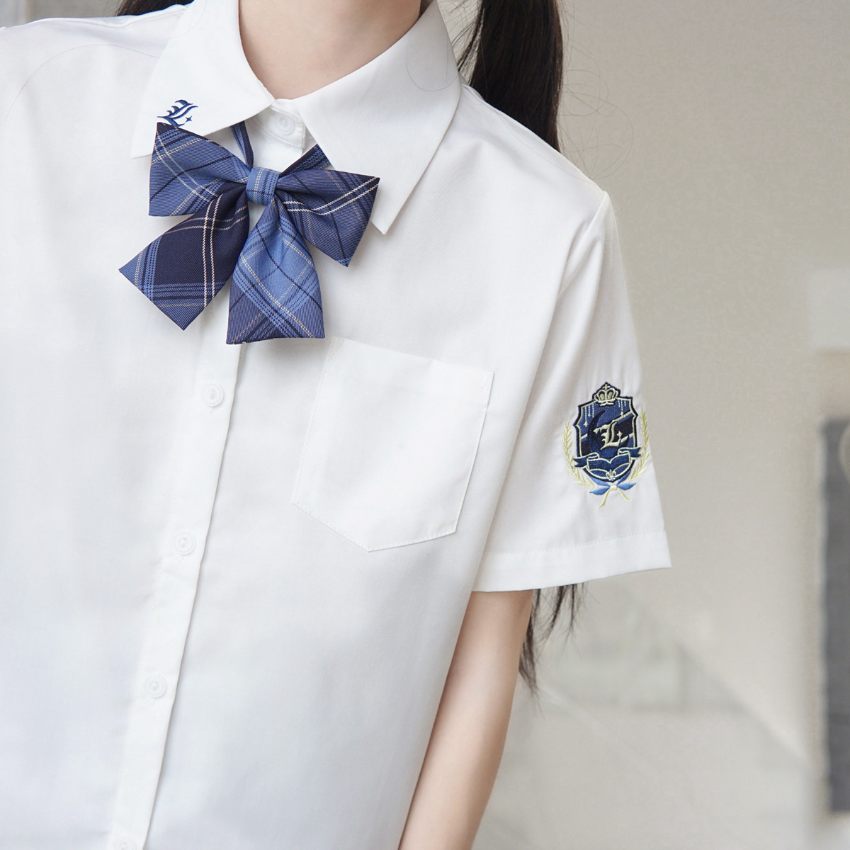 月崎高女款短袖衬衣 原创jk制服衬衫一件代发学院风黑色白色上衣