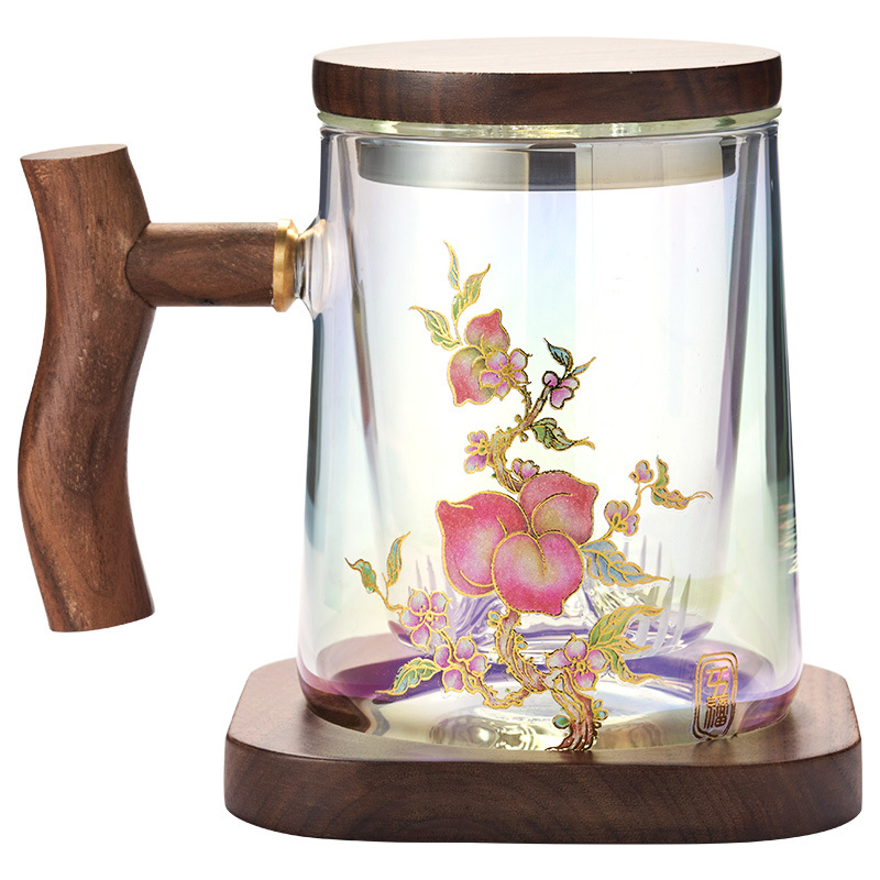 钱金晶 高档玻璃水杯办公室泡茶杯带盖四件套茶水分离喝茶杯防爆