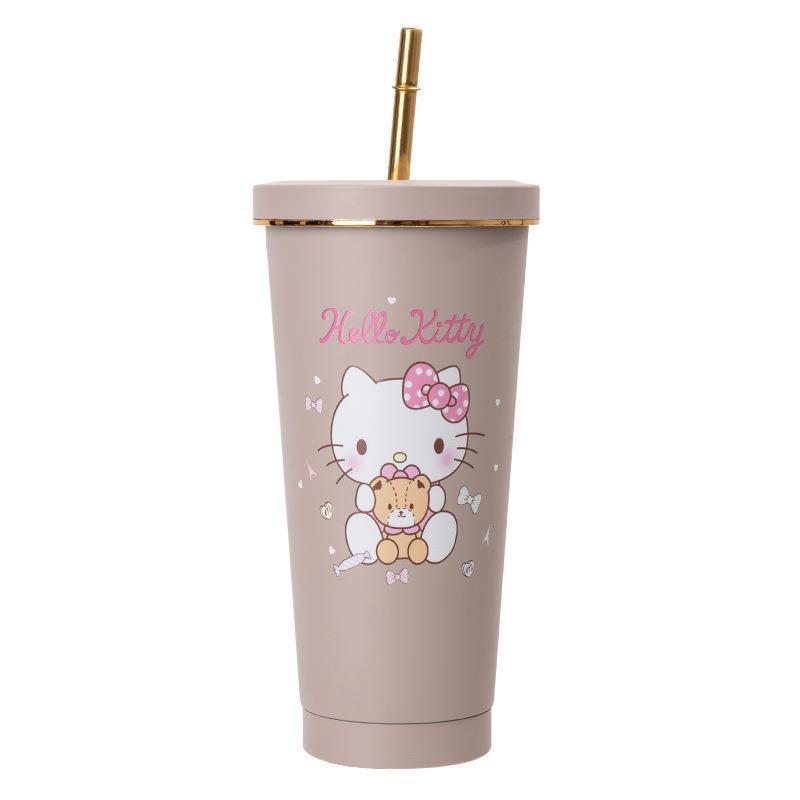 Cross-Border Cartoon 304 Stainless Steel Cup with Straw Cute Sanliou Ins Style Thermos Cup Large Capacity Vacuum Coffee Cup