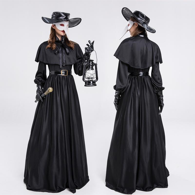 新款万圣节cos瘟疫医生暗黑地牢英雄服 乌鸦鸟嘴面具舞台派对服装