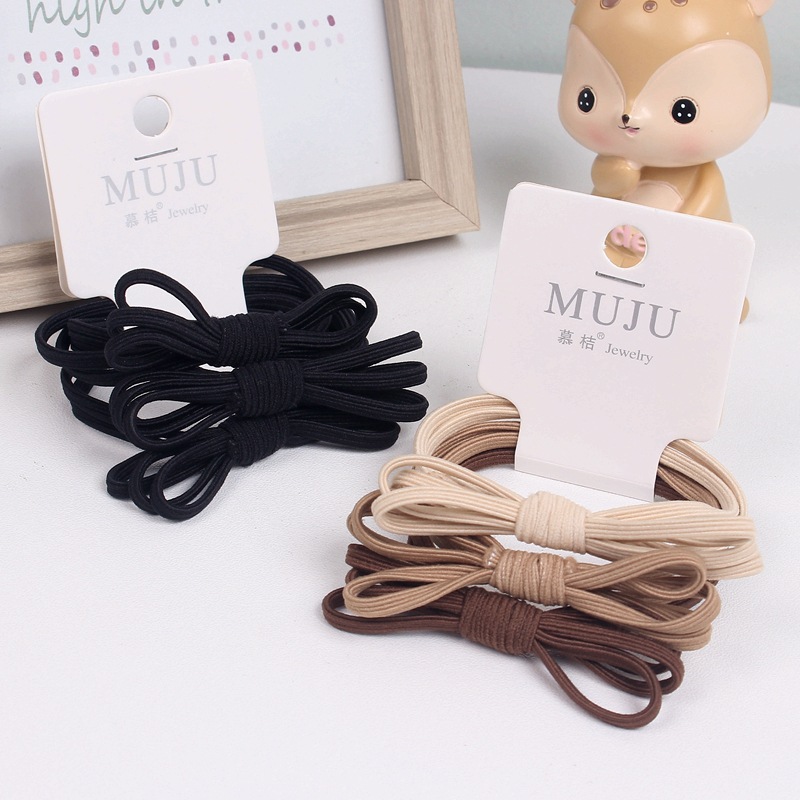 B247 Korean Style Tag Rubber Band Simple Milk Tea Bee Knot Hair Rope 3 Cards Coffee Color Bowknot Headband