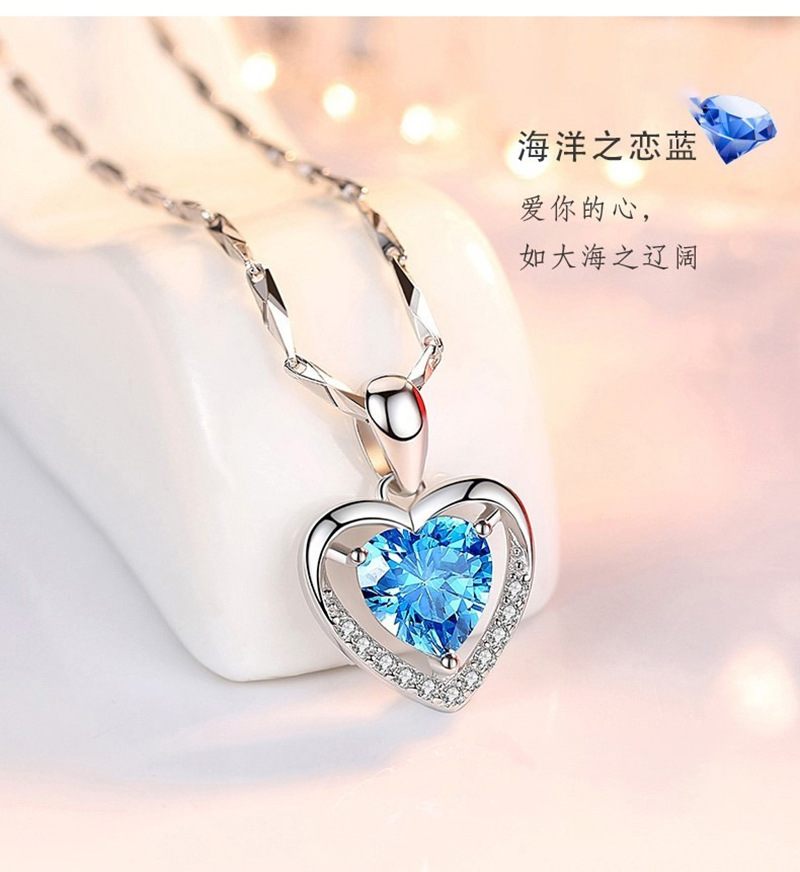 韩版首饰永恒的爱海洋之心项链女爱心宝石吊坠锁骨链情人节送女友
