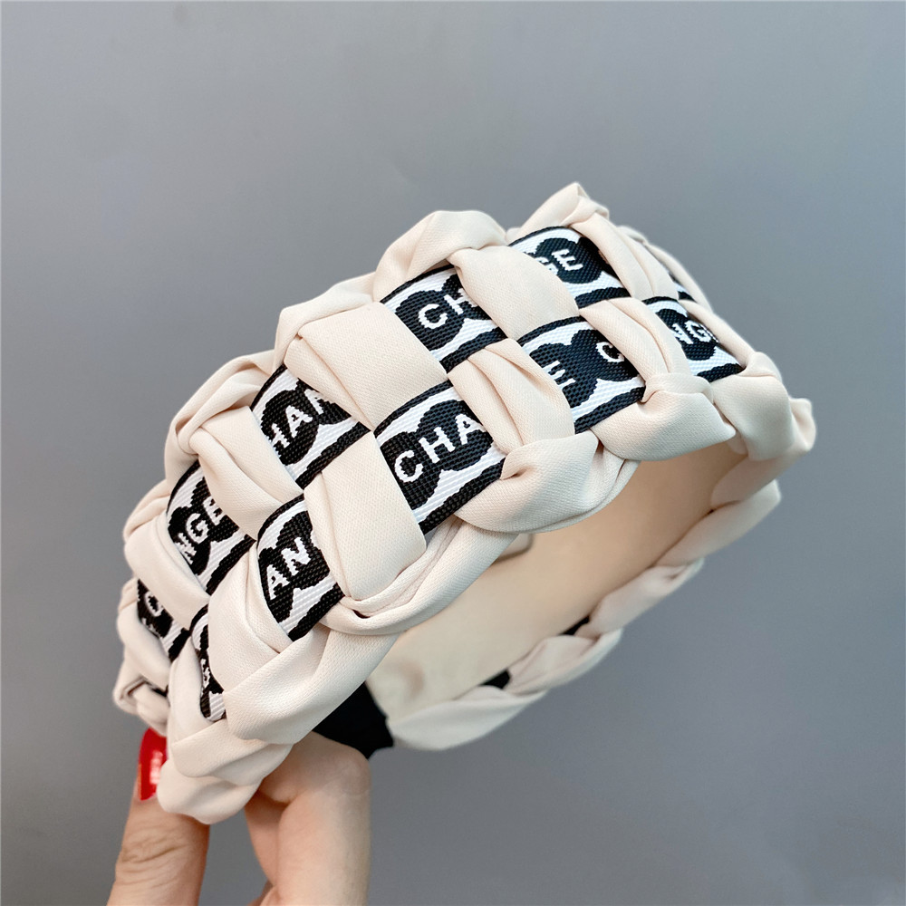 B259 Korean Retro Alphabet Plaid Headband Four-Strand Twist Braid Woven Personalized Hair Accessories Wide Brim Classic Style Headband