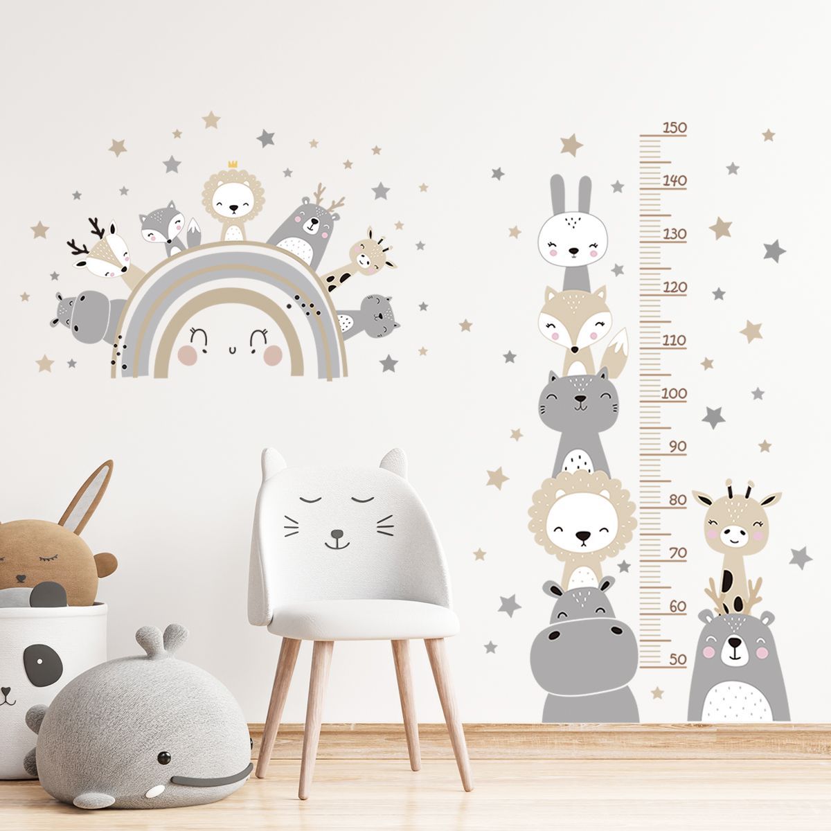 卡通宝宝身高贴可爱动物图案测量尺自粘墙儿童房间装饰贴纸