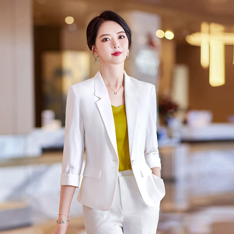 春装新款2022韩版时尚气质职业装套装中袖西服白领销售面试工作服