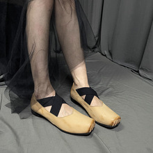 经典做旧复古芭蕾舞鞋女2024新款浅口交叉绑带玛丽珍单鞋