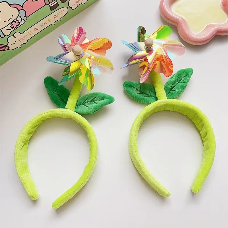 Creative Cute Colorful Windmill Grass Headband Sapling Green Bean Sprout Hairpin Girl Headdress Cartoon Children's Hair Accessories