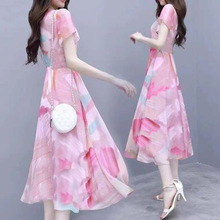 连衣裙女2023夏季新款韩版时尚碎花修身显瘦气质V领长款裙子