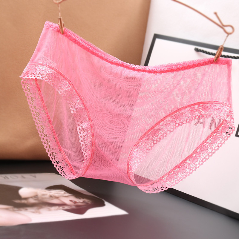 性感女士内裤蕾丝边全透明档网纱低腰日系大码超薄提臀三角裤8611