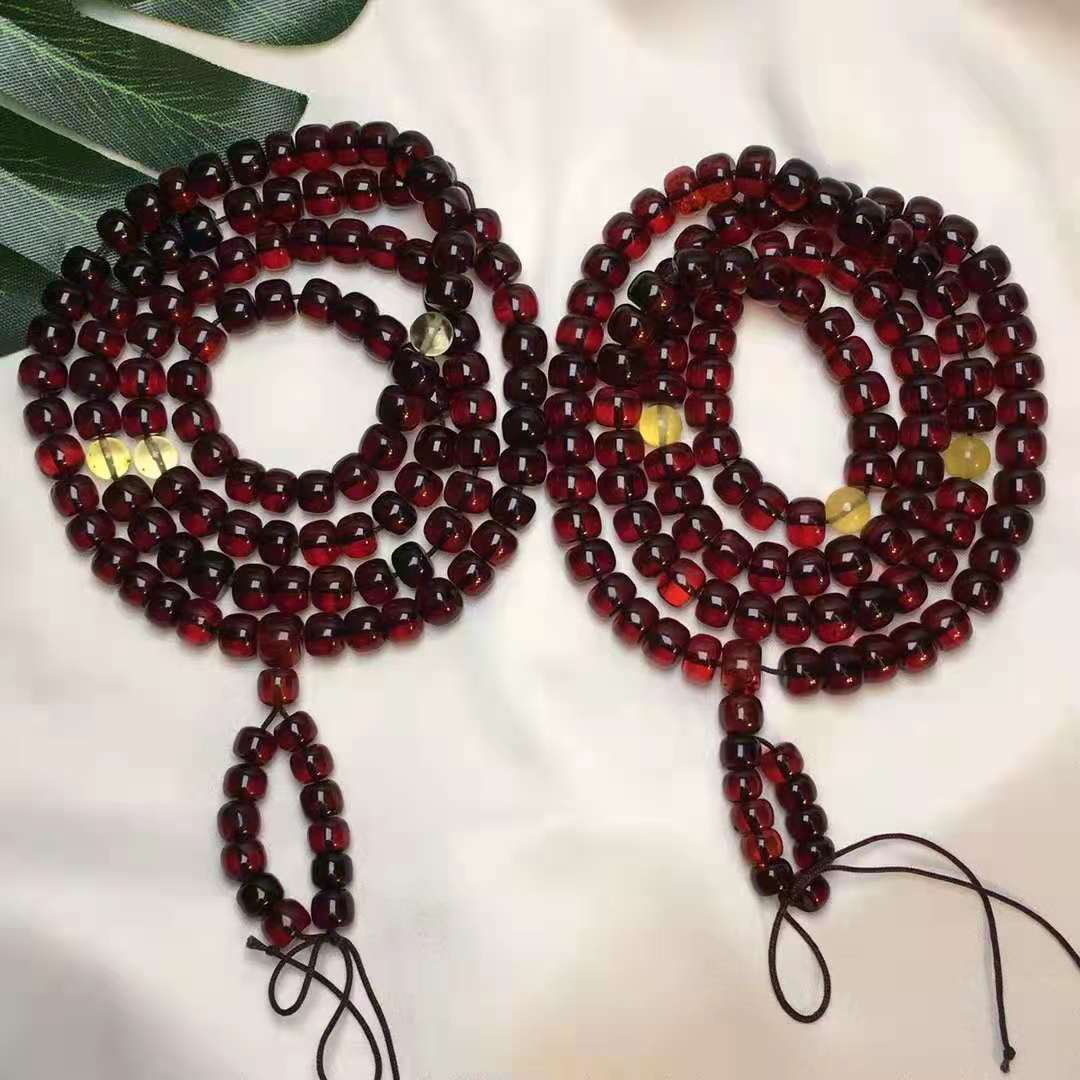 天然净水血珀老型108佛珠全品颜色酒红透亮形状规整厂家直售-阿里巴巴