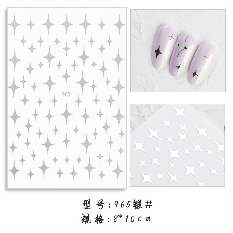 Cross-Border Nail Stickers Asterism Ins Style XINGX 3D Back Glue Laser Gold Silver Black and White Nail Stickers DIY Wholesale