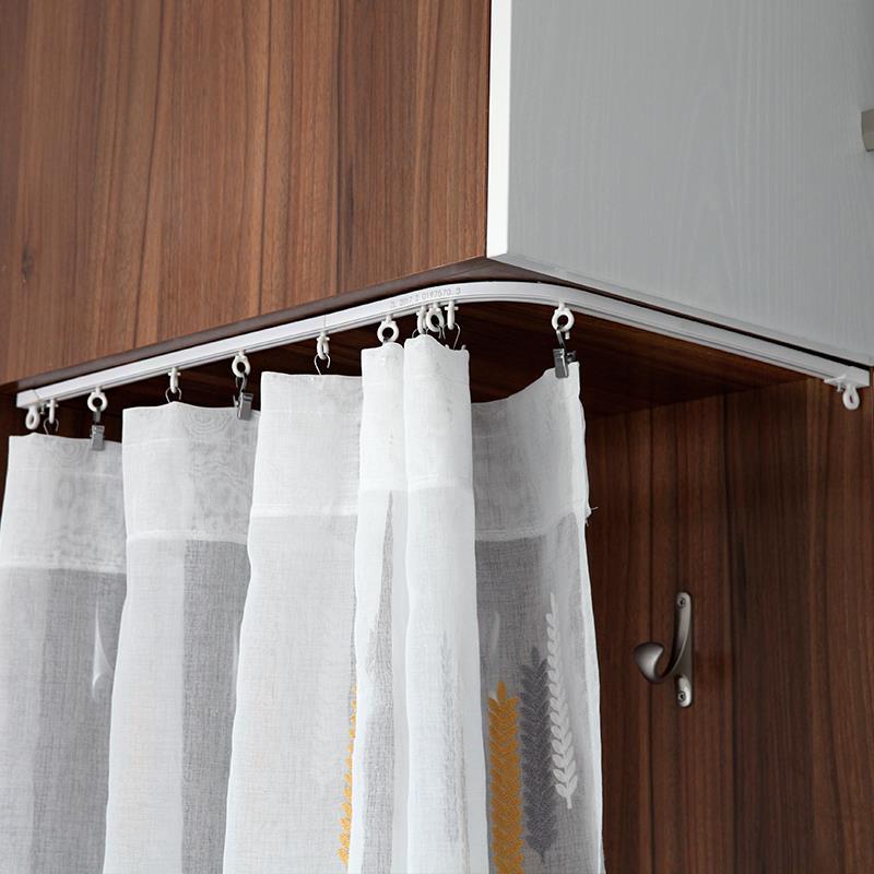 飘窗阳台窗帘轨道u型弯轨免打孔粘贴式滑轮滑道顶装侧装弯曲导轨