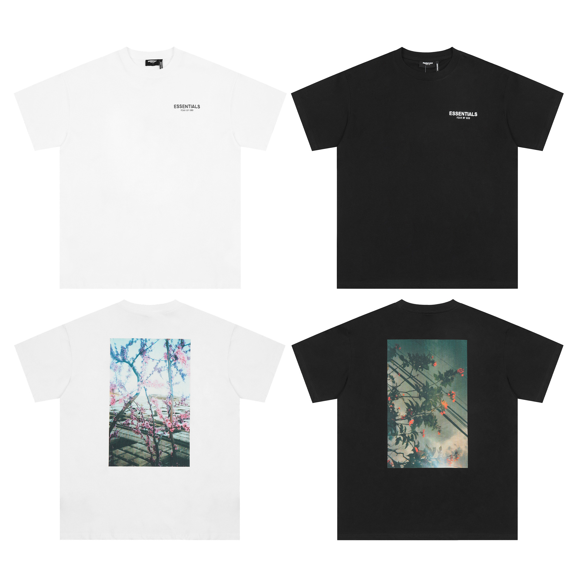 fog fear of god复线essentials花卉短袖t恤男女高街宽松潮流情侣