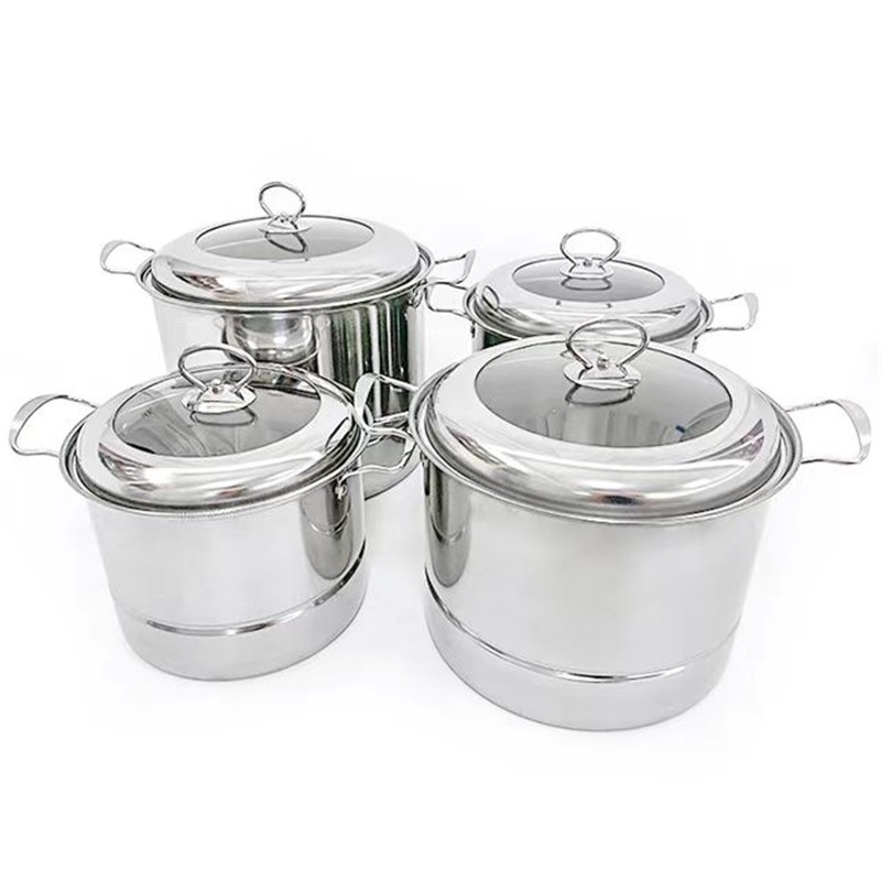 Stainless Steel Soup Bucket Set 22-28cm Four-Piece Combination Cover Steamer Straight Angle Pot Eight-Piece Set Couscous Pot