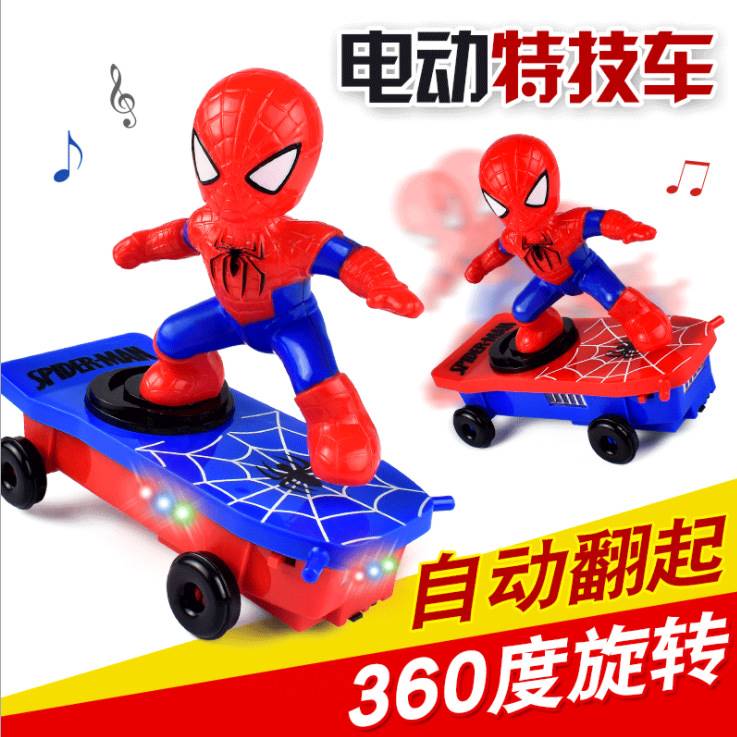Spider-Man Stunt Car Boys and Girls Children's Toy Electric Remote Control Rolling Car Ultraman Spider Man Scooter