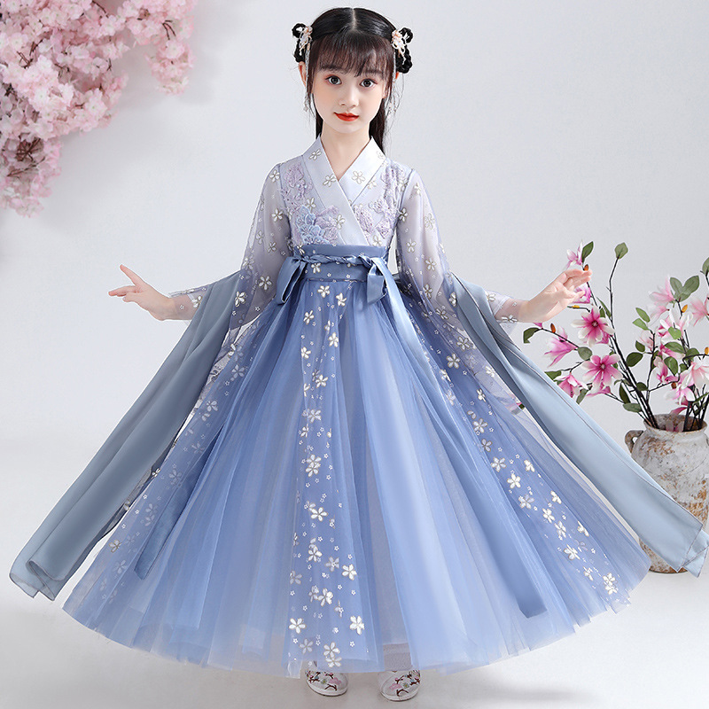 儿童汉服长款抖音雪纺襦裙女童中国风古装超仙飘逸春夏季绣花唐装儿童