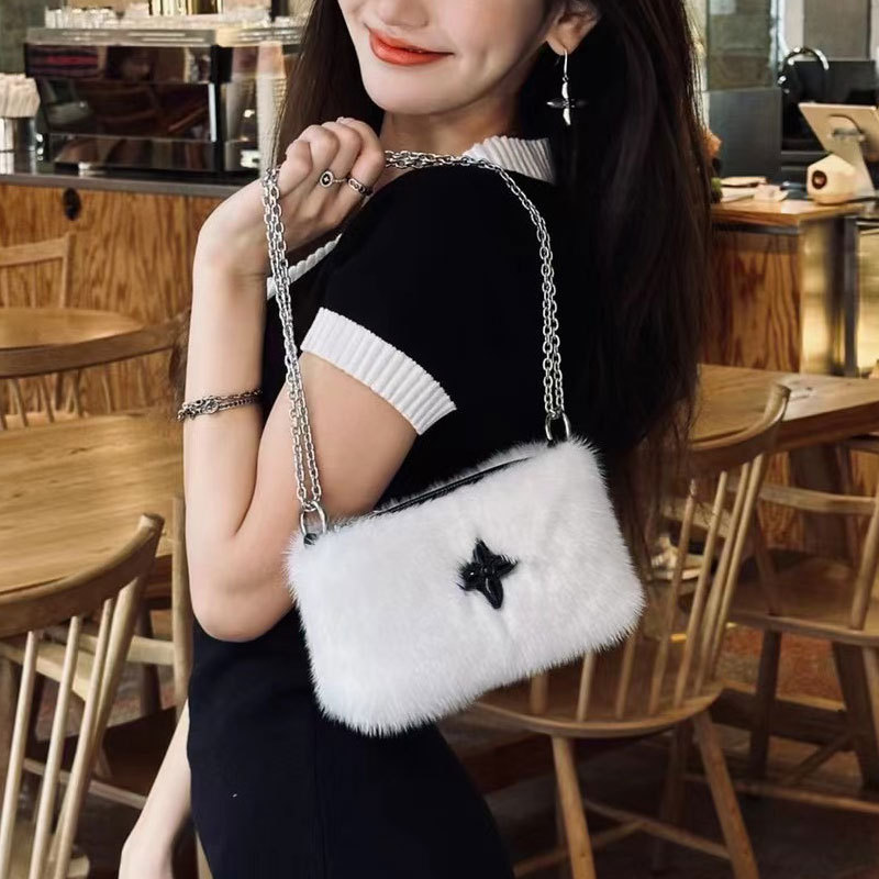 现货y smfk迷你小马包水貂皮草小众斜跨手提单肩链条包包b0001bfx