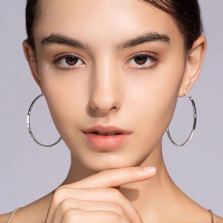 5254号足银四方车花时尚耳圈大耳环 时尚韩版 一件代发-阿里巴巴