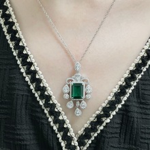 S925纯银灯笼形项链 欧美风镶嵌仿真祖母绿奢华项链 高端珠宝饰品