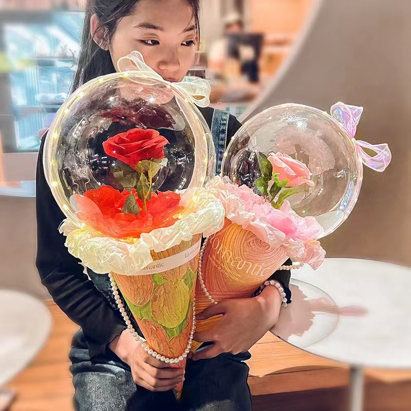 网红冰淇淋玫瑰花气球花束甜筒波波球材料包七夕情人节拍照道具