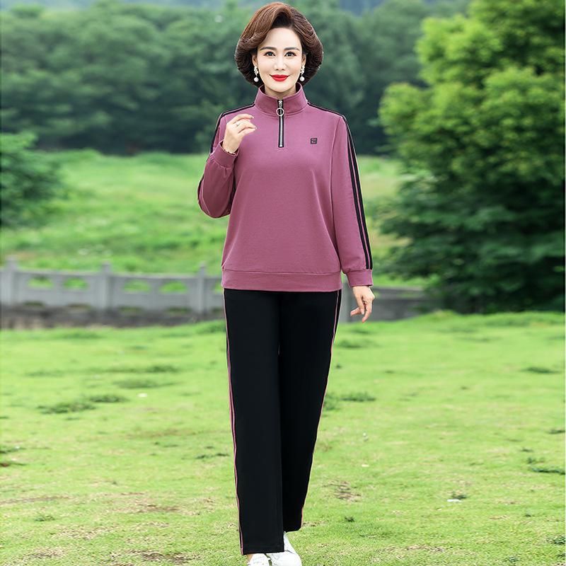 妈妈秋装运动服套装两件女春秋洋气2024新款外套中老年人女装上衣