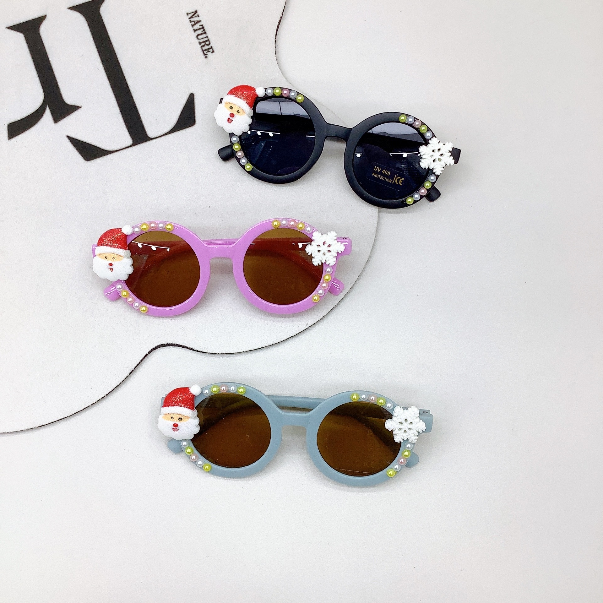New Cute Kids Sunglasses round Frame Fashion Snowflake Santa Claus Baby Sunglasses Sunshade Stylish Glasses