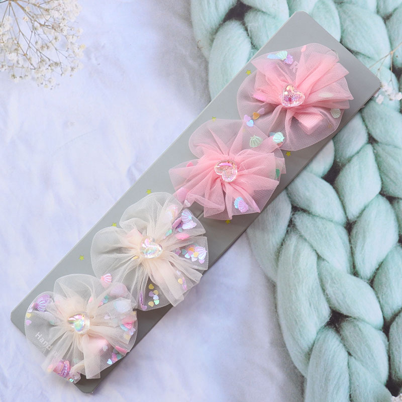 Amazon Cross-Border Hot Selling New High-End Children's Flower Barrettes Cute Candy Color Mesh Sequins Side Clip Set