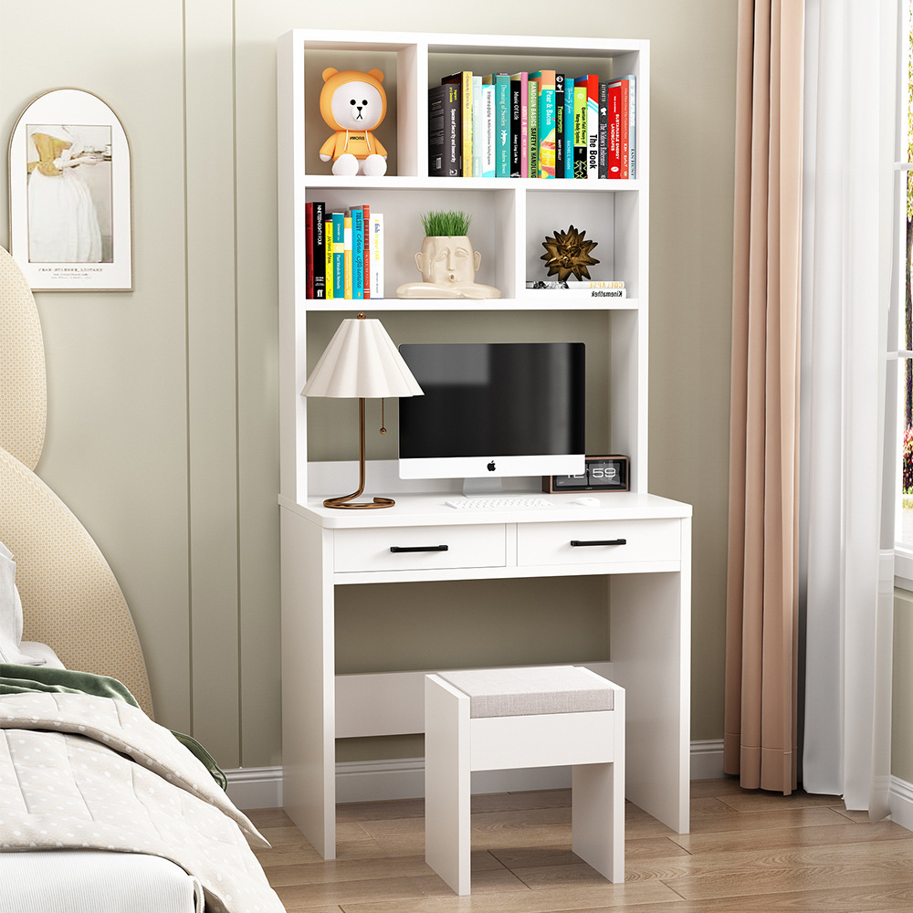 实木书桌书架一体台式电脑桌带书柜组合办公家用卧室学生学习写字