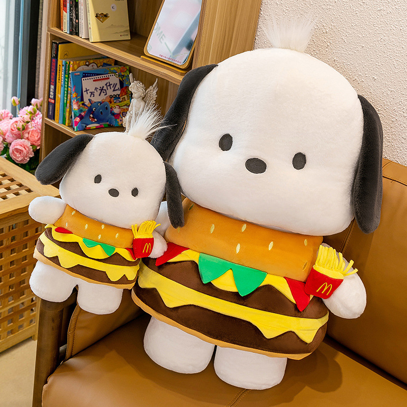 Creative Hamburger Pacha Dog Doll White Puppy Dog Doll Sleeping Pillow for Girl Birthday Gift Clothes Can Be Taken off