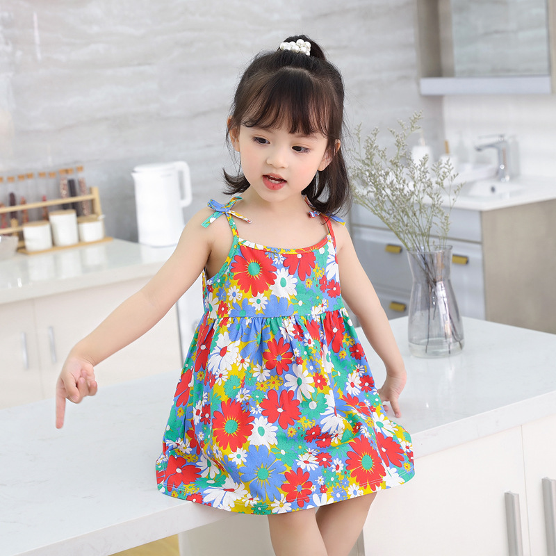 2024 Summer Girls' Skirts Children's Ins Style Princess Suspender Dress Girls' Dress New Children's Clothing Floral Skirt