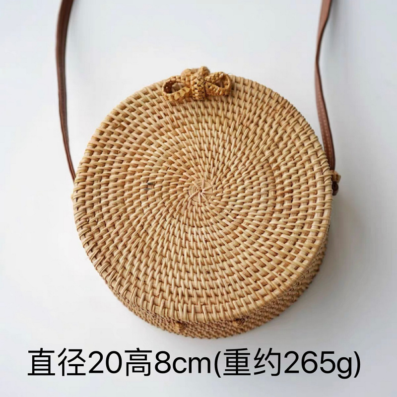 Vietnam Rattan Hollow Plain Mini Straw Hand-Held Shoulder Crossbody Bag Mori Style Basket Women's Bag round