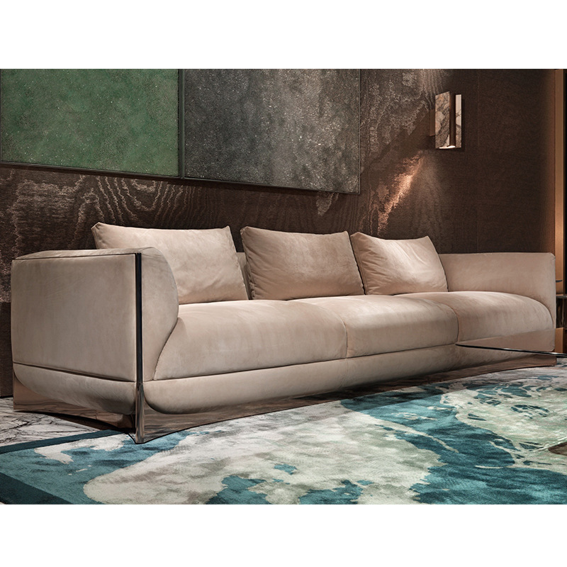 厂家直供现代小户型宝石蓝意式轻奢磨砂真皮超软乳胶客厅皮艺沙发