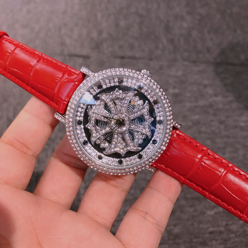 2021年新款双层时来运转克罗心男士满钻手表男抖音直播爆款防水表