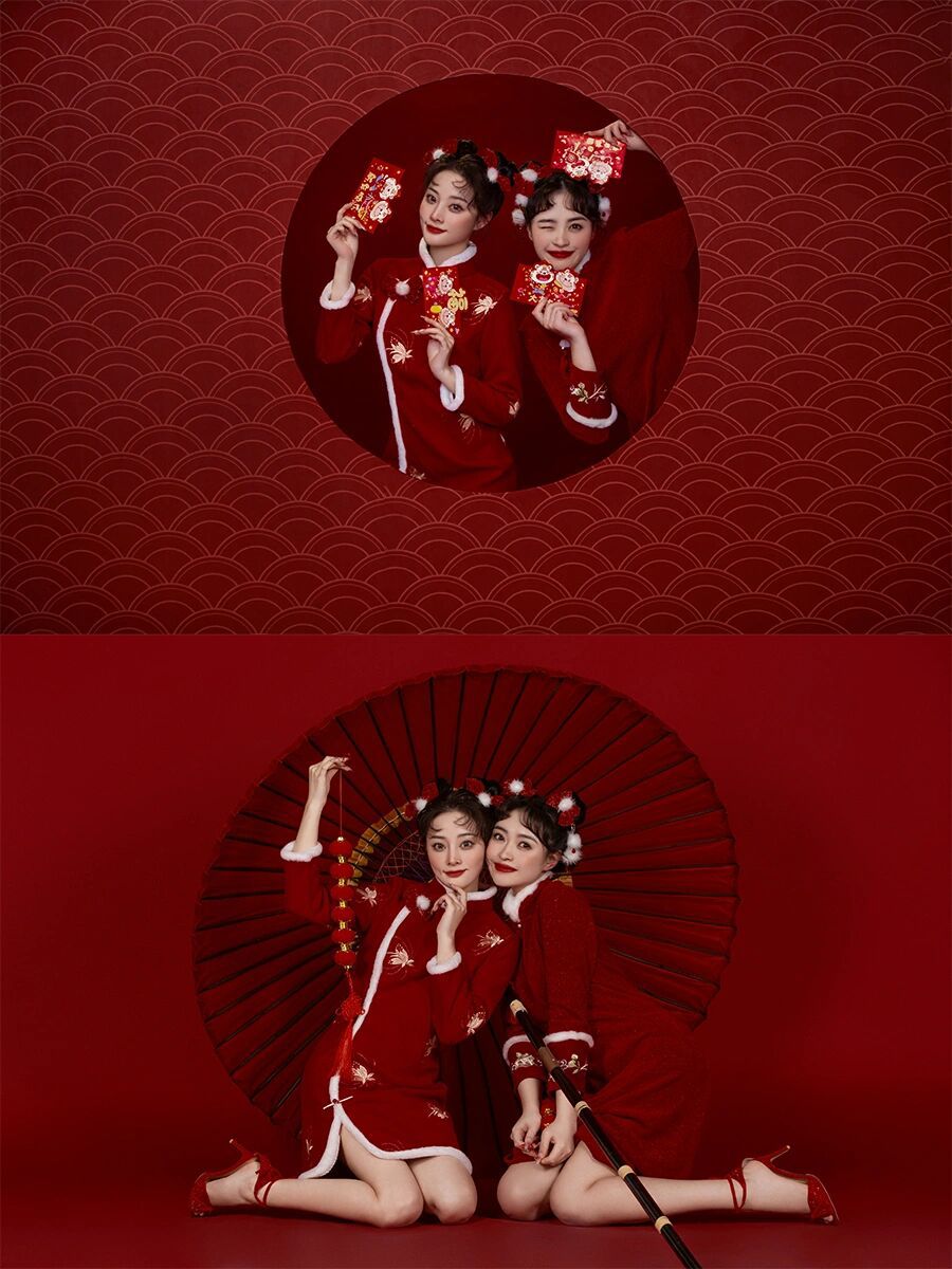 新款影楼主题闺蜜旗袍复古国潮姐妹甜美艺术照中国风旗袍写真服装