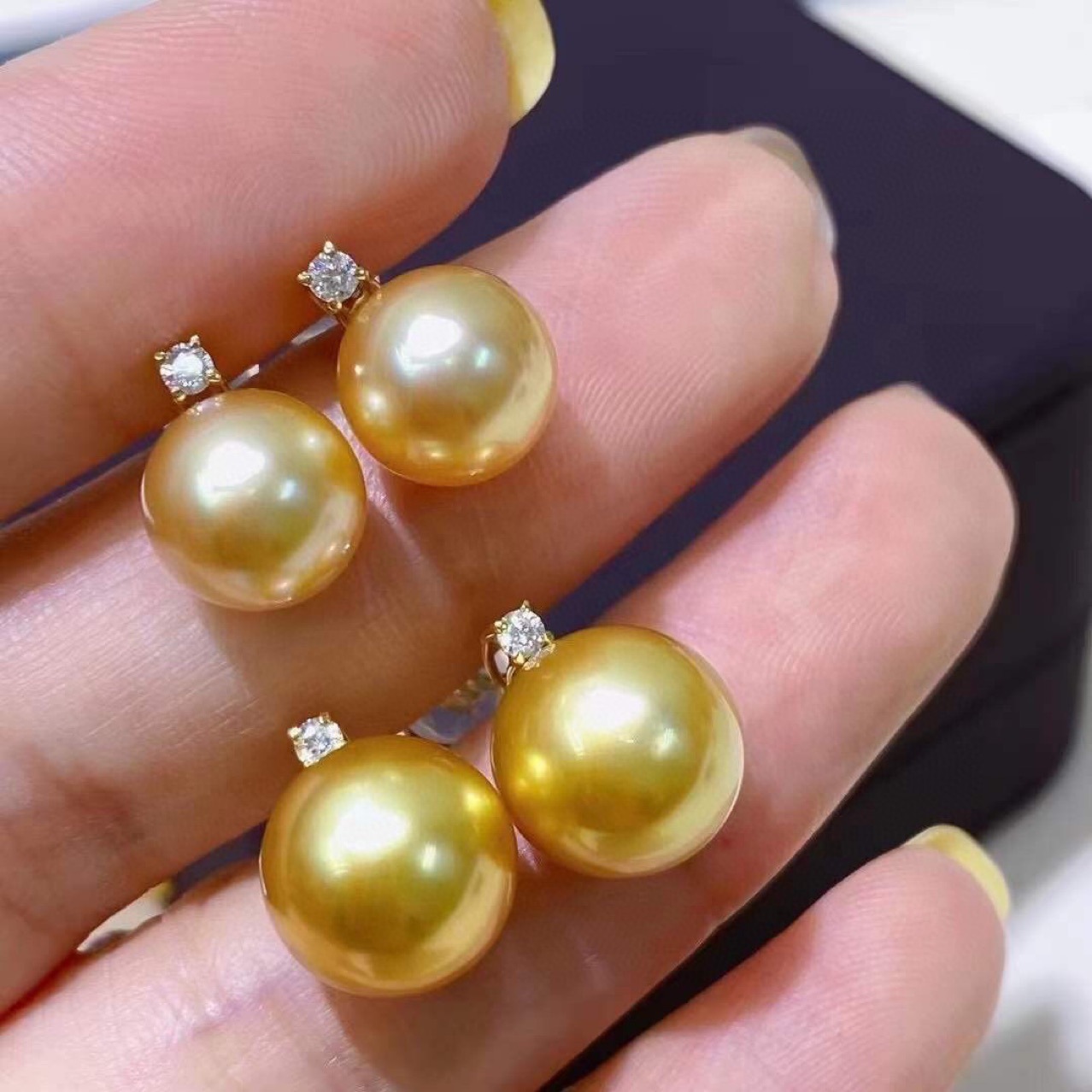 厚金版海水金珍珠耳环 王妃款18k金南洋浓金珠耳钉10-11mm-阿里巴巴