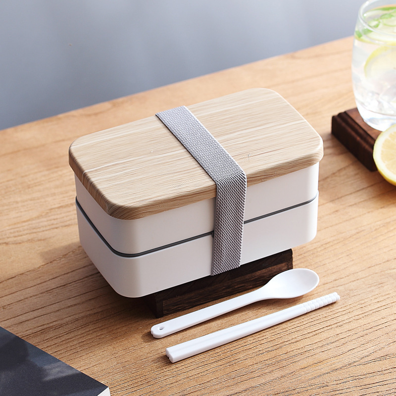 Double Layer Lunch Box Office Worker Japanese-Style Fitness Separated Bento Box Lunch Box with Tableware Microwaveable Fruit Container Cross-Border