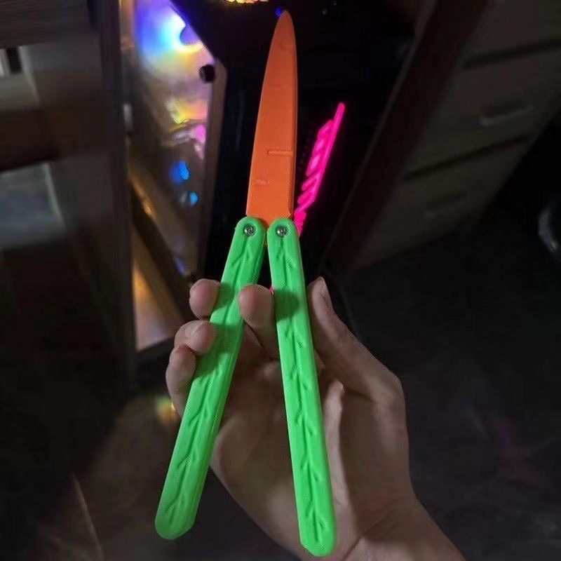 Genuine Radish Knife Butterfly Radish Knife Internet Celebrity Folding Cool Luminous Knife 3d Decompression Gravity Fluorescent Knife Toy