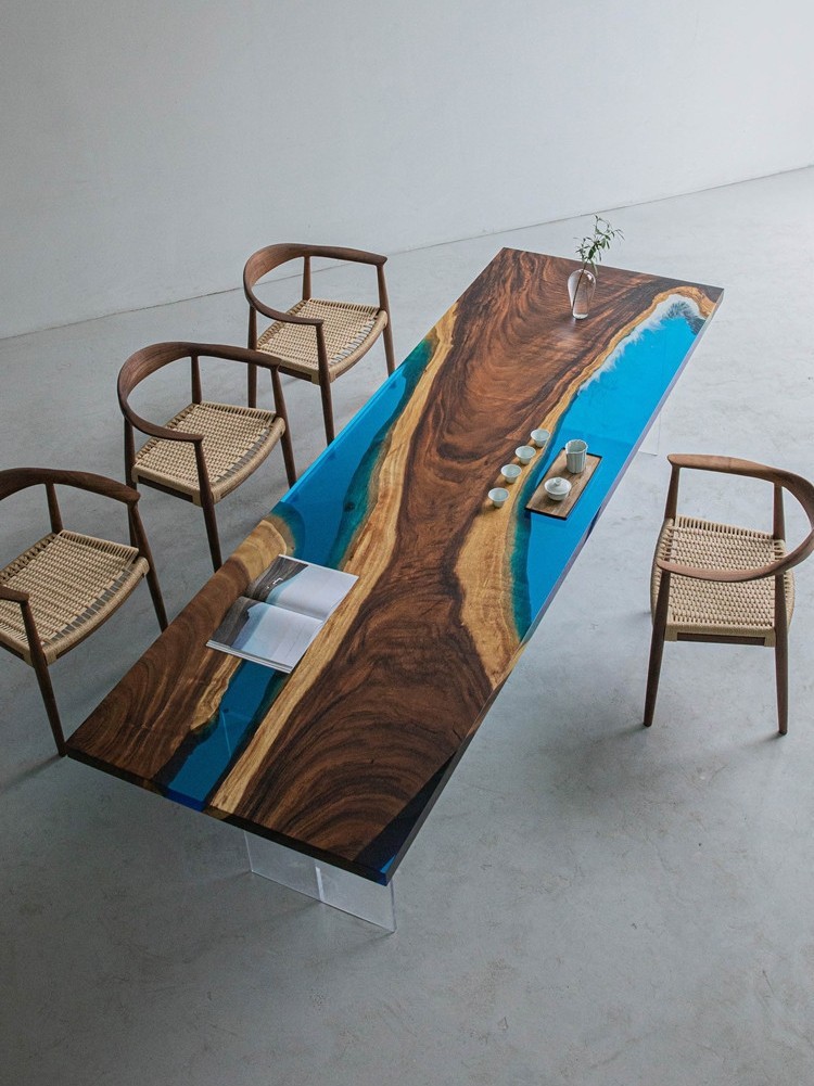 原木环氧树脂河流实木大板桌子茶桌面茶台创意艺术茶几现货清仓中