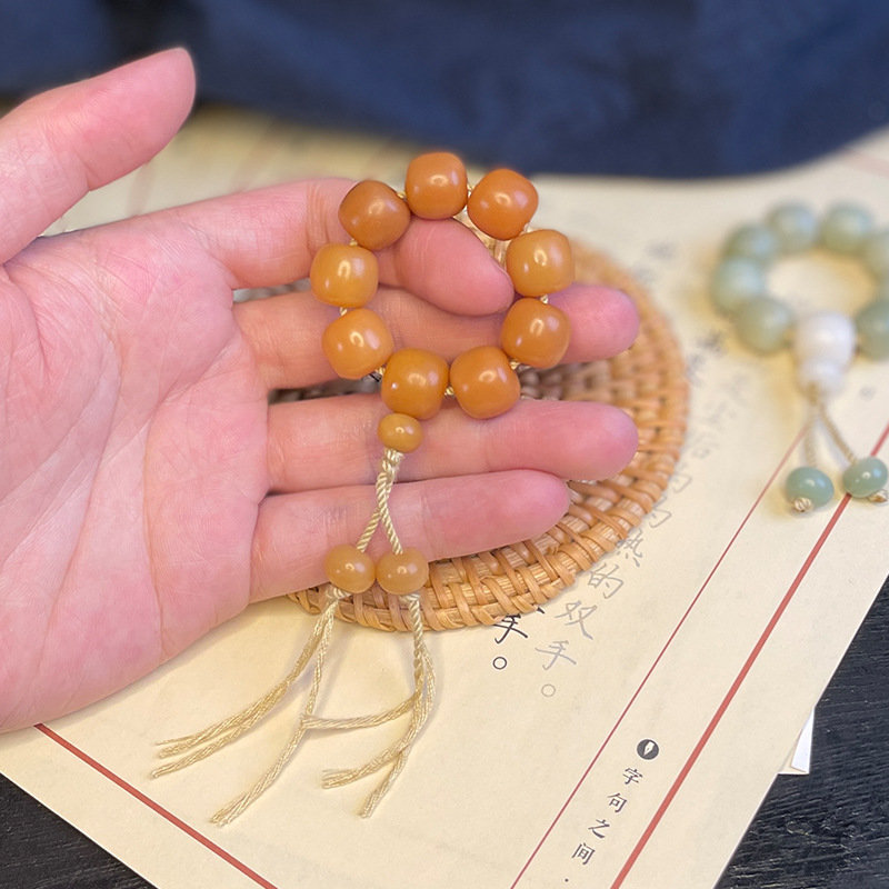 捻指尖手念珠天然白玉菩提根小手老型桶绕指柔文玩小手串佛珠手串