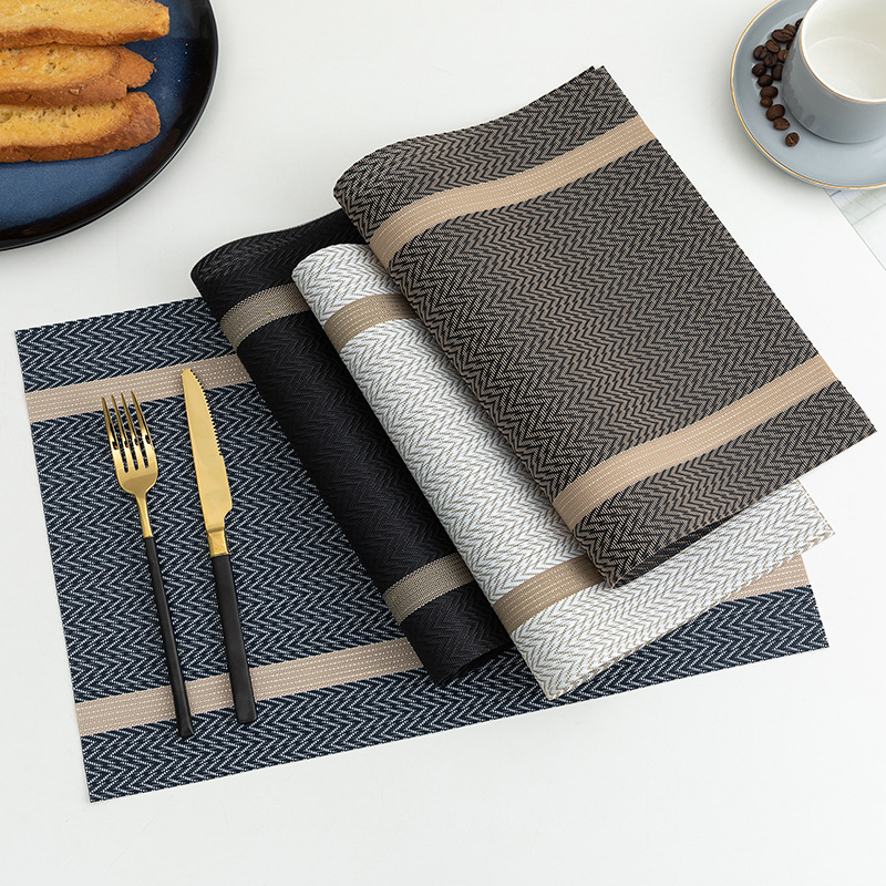 Dining Mat PVC Waterproof and Oil-Proof Japanese Style Heat Proof Mat Dining Table Cushion Gold Line Jacquard Hotel Restaurant and Cafe Western-Style Placemat