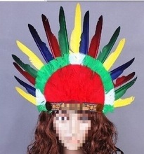 篝火晚会服装演出装扮羽毛户外彩色酋长帽子印第安面具派对道具
