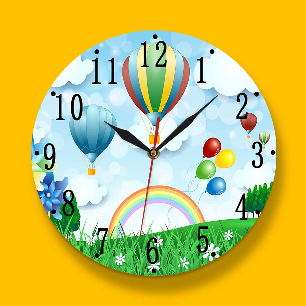 新款彩色热气球图案时尚亚克力挂钟 儿童房书房装饰壁钟时钟-阿里巴巴