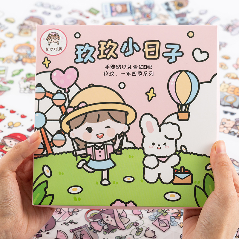 Cute Cartoon Girl Pet Waterproof Stickers Hand Account Notebook Gift Box Girl Hand Account Thermos Cup Stickers 100 Pieces