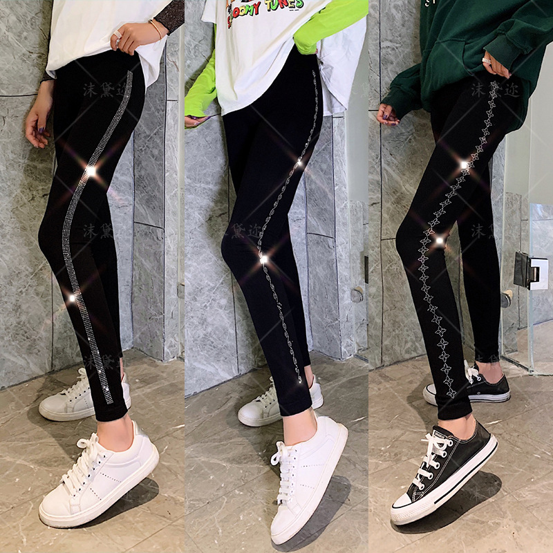 New Modal Spring and Autumn Thin Leggings Women's Outer Wear Rhinestone Slimming Cropped Pants Hip Lifting Versatile Yoga Pants