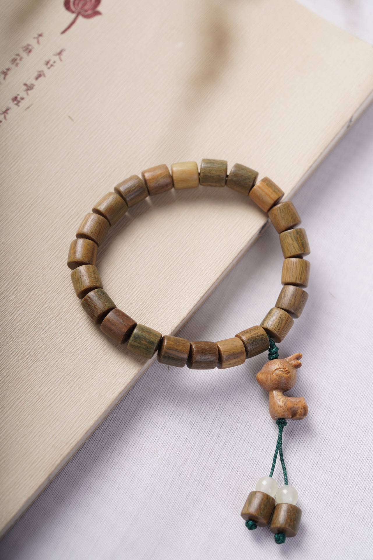 绿檀手串 手链木佛珠念珠圣檀木男女桶珠算盘珠精工手工磨情侣款