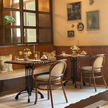 全实木餐桌复古卡座酒店咖啡厅小方桌原木美式休闲圆桌西餐厅桌椅